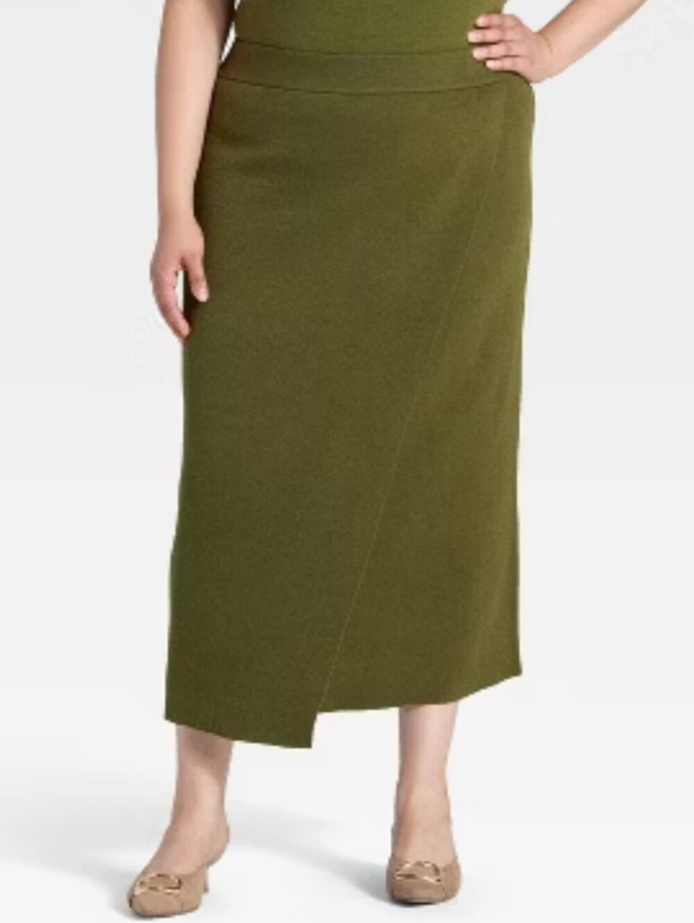 NWT A New Day Wrap Column Knit Midi Skirt In Olive Size XXL